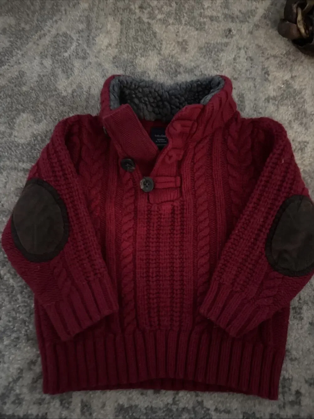 Gap Toddler 18-24 Months Red Cableknitt Sweater With Elbow Patch Leather